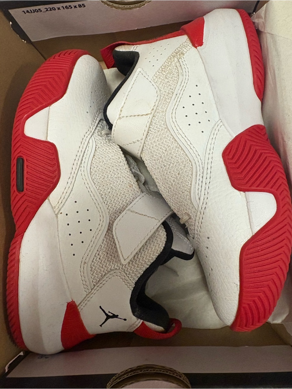 Jordan Kids White and Red Velcro Basketball Sneakers